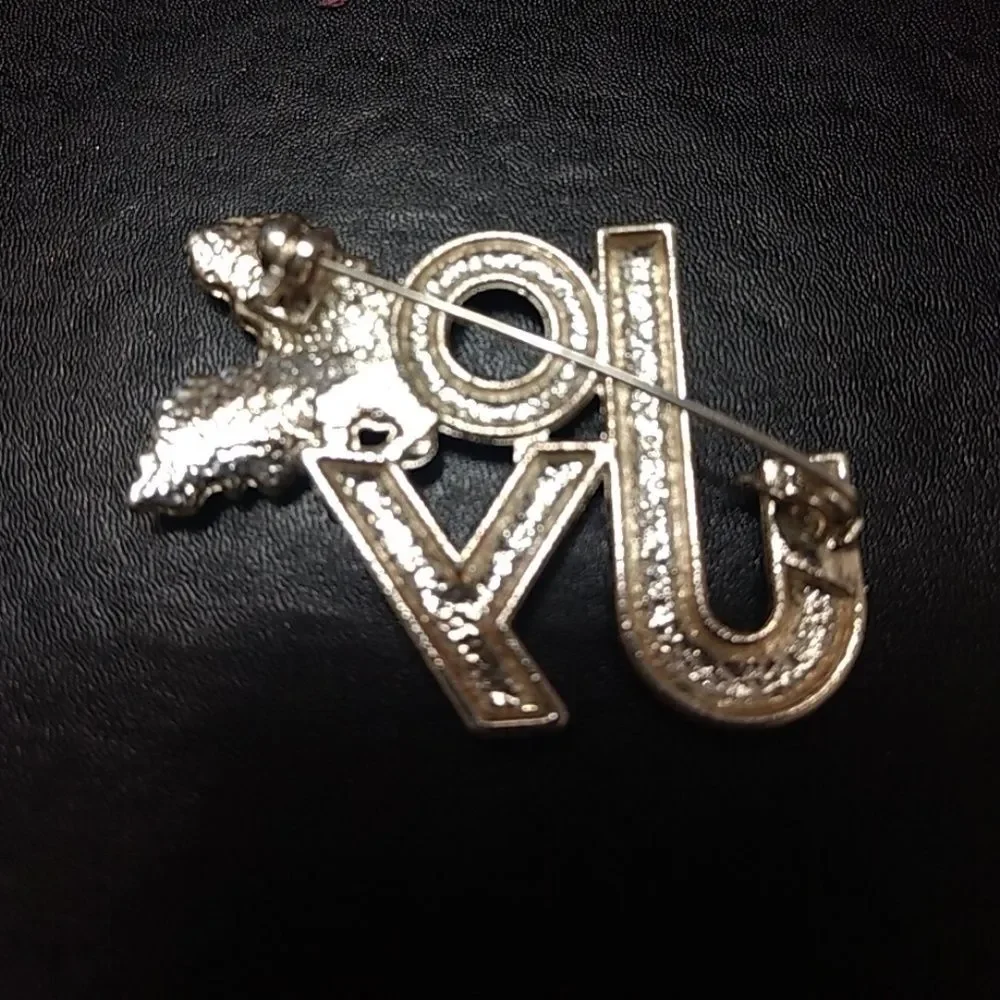 Silver tone joy brooch Candy Cane Holly Red Green